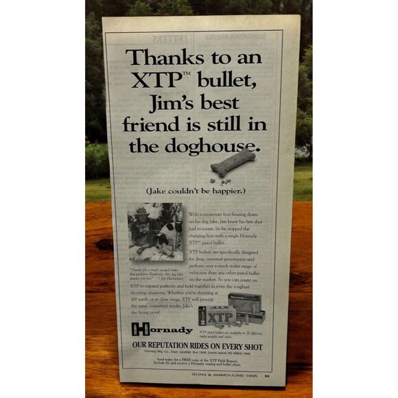 Hornady XTP Pistol Bullet Vintage Print Ad 1990s Hunting Dog Firearms - Picture 1 of 6